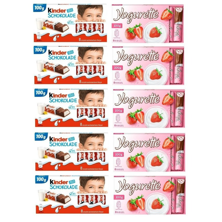Image of 10 Packs Of Ferrero Mix 5 X Kinder Chocolate + 5 X Yogurette Each 100g (10 X 100g)