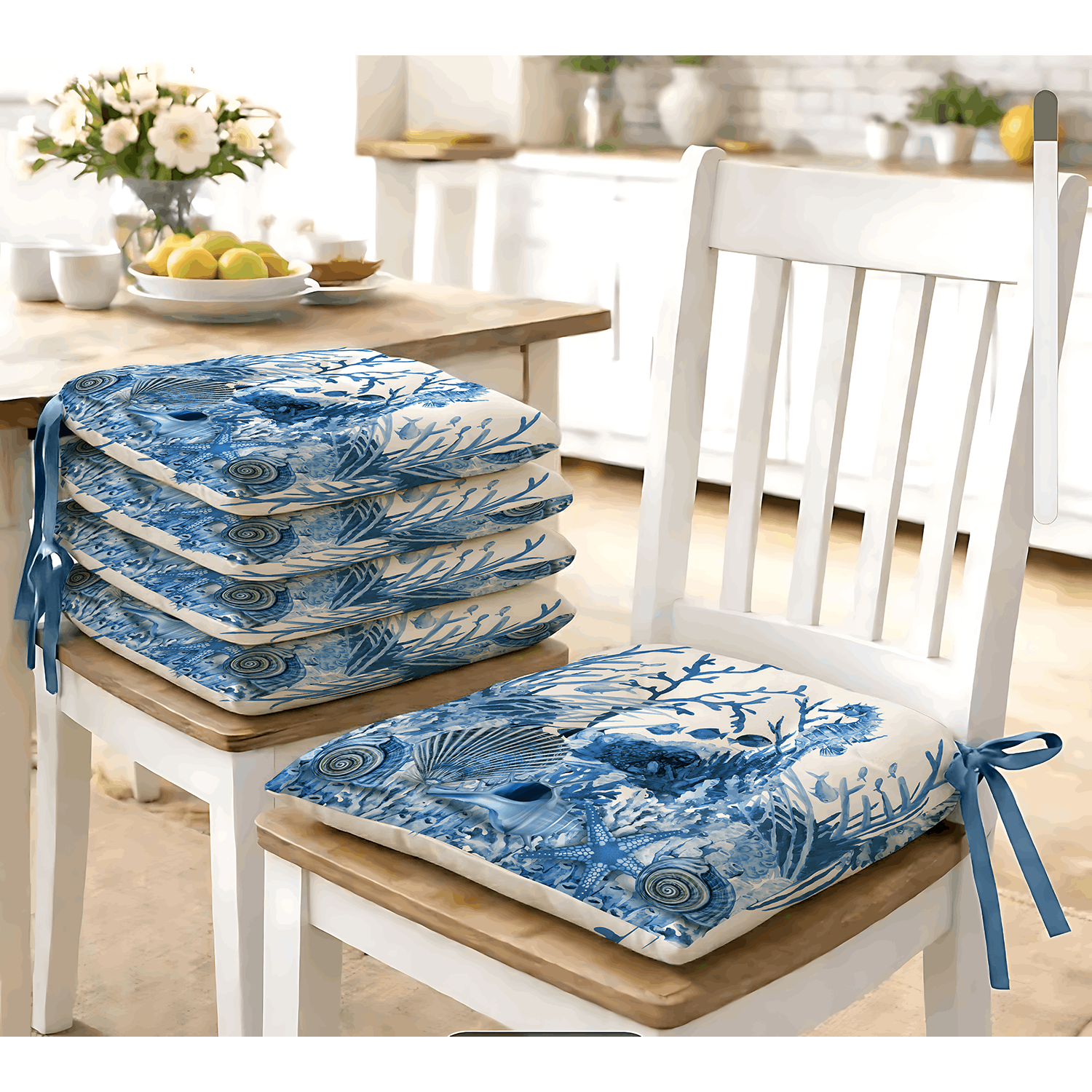 TEMU Seat Cushions, 6-piece Set – Ultra Soft And Comfortable 40x40 Cm With Ties – Design, Ideal For Kitchen, Dining Room, And Garden Chairs