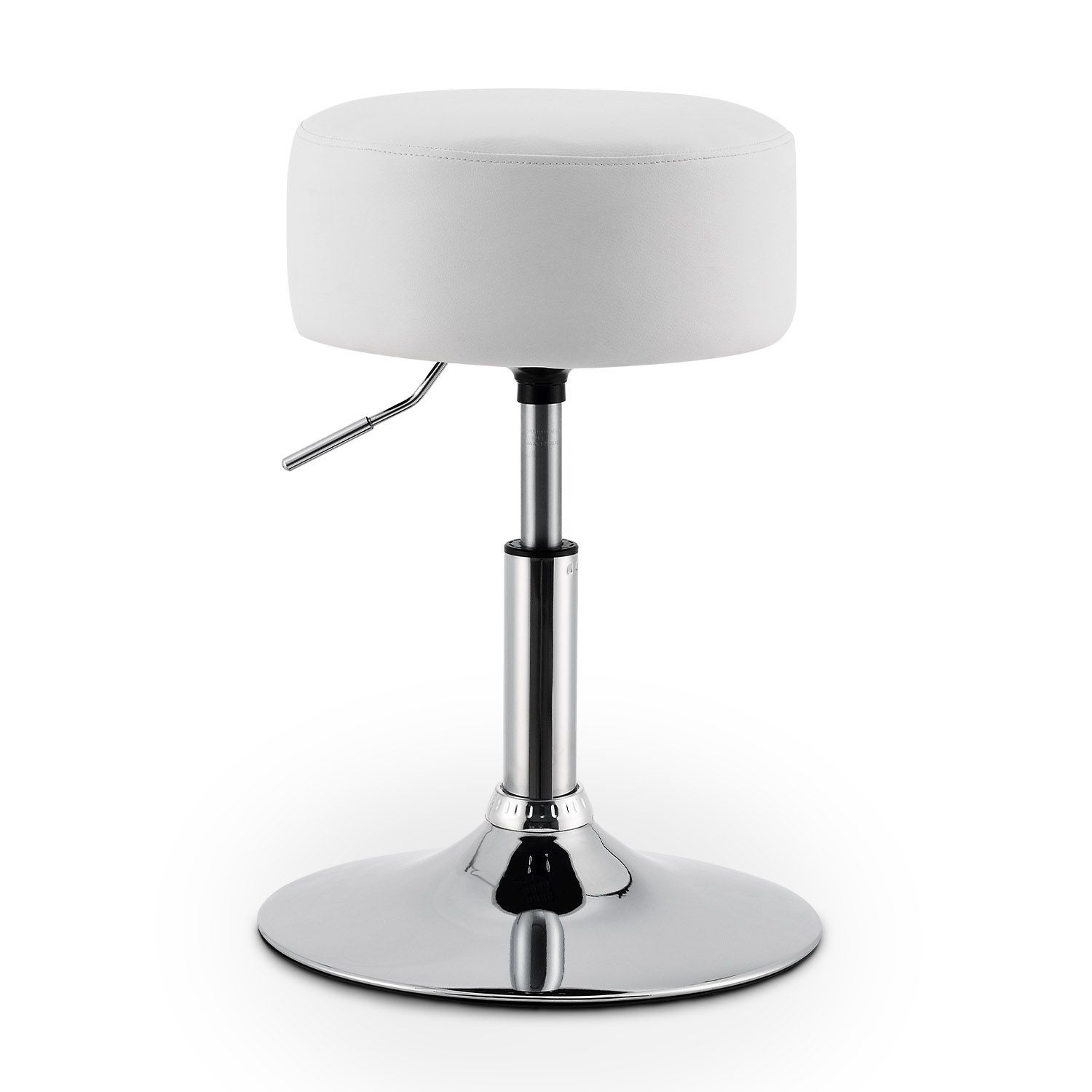 Tonia's Round Vanity Stool In White Silvery, Height Adjustable