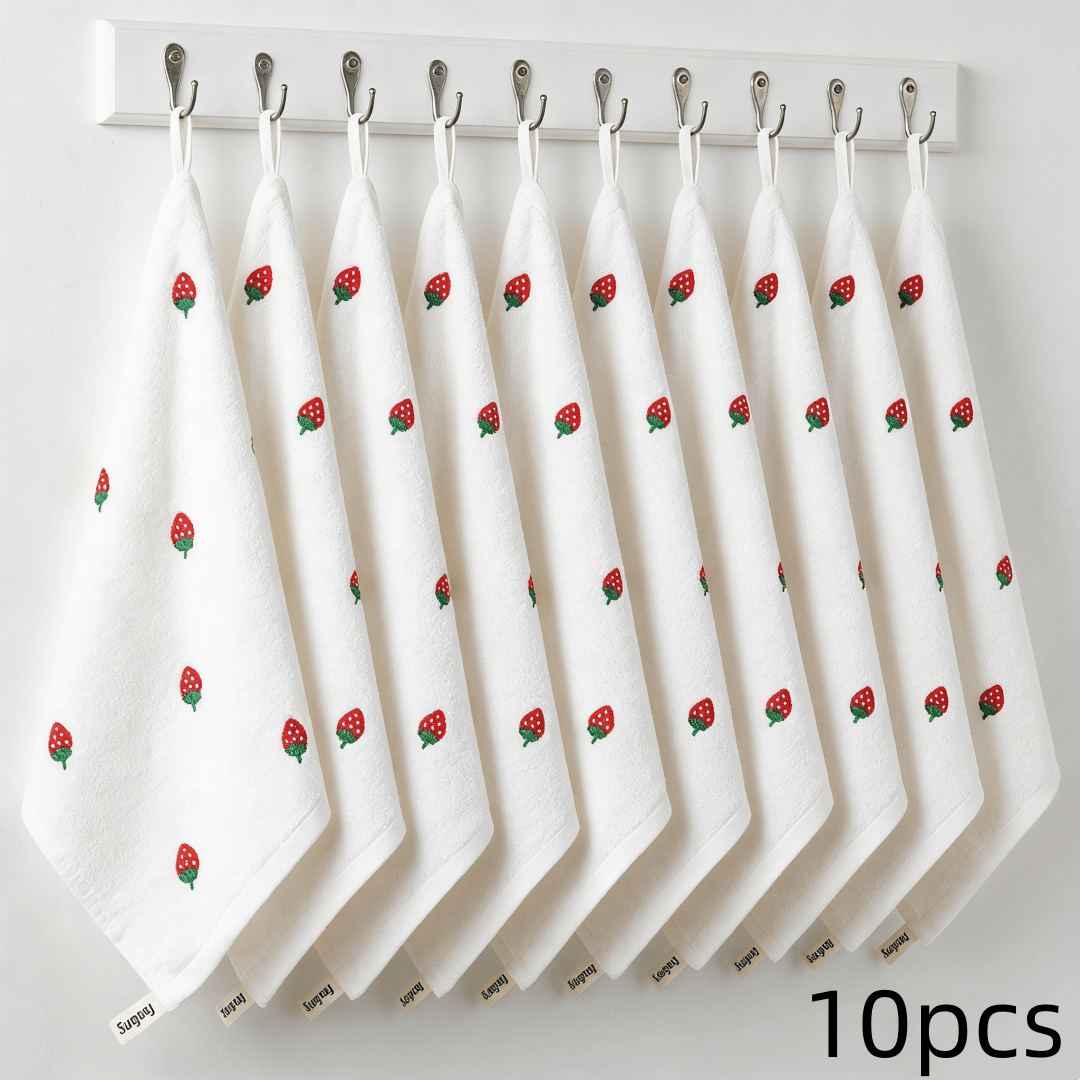 TEMU Set da 10 asciugamani con a fragola, 100% cotone, strofinaccio da 30x30 cm, ad asciugatura assorbente, e portatile. per pulizia, strofinacci da