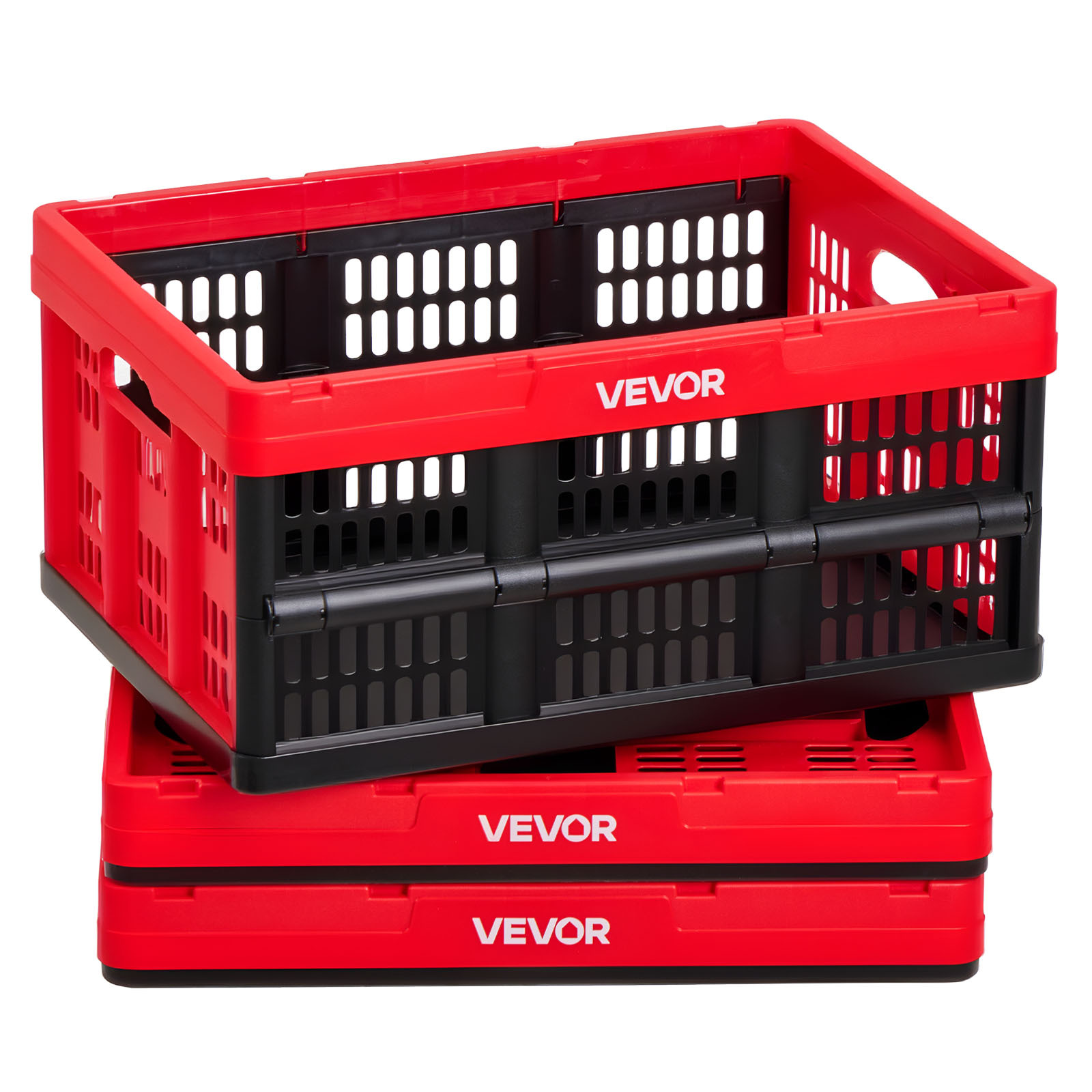 Image of Vevor Plastic Collapsible Storage Bins, 32l 3 Packs, Stackable Folding Storage Crates With Handles, Holds 12 Kg Per Bin, Foldable Heavy Duty Containers, Space- Baskets, For Home Organizing