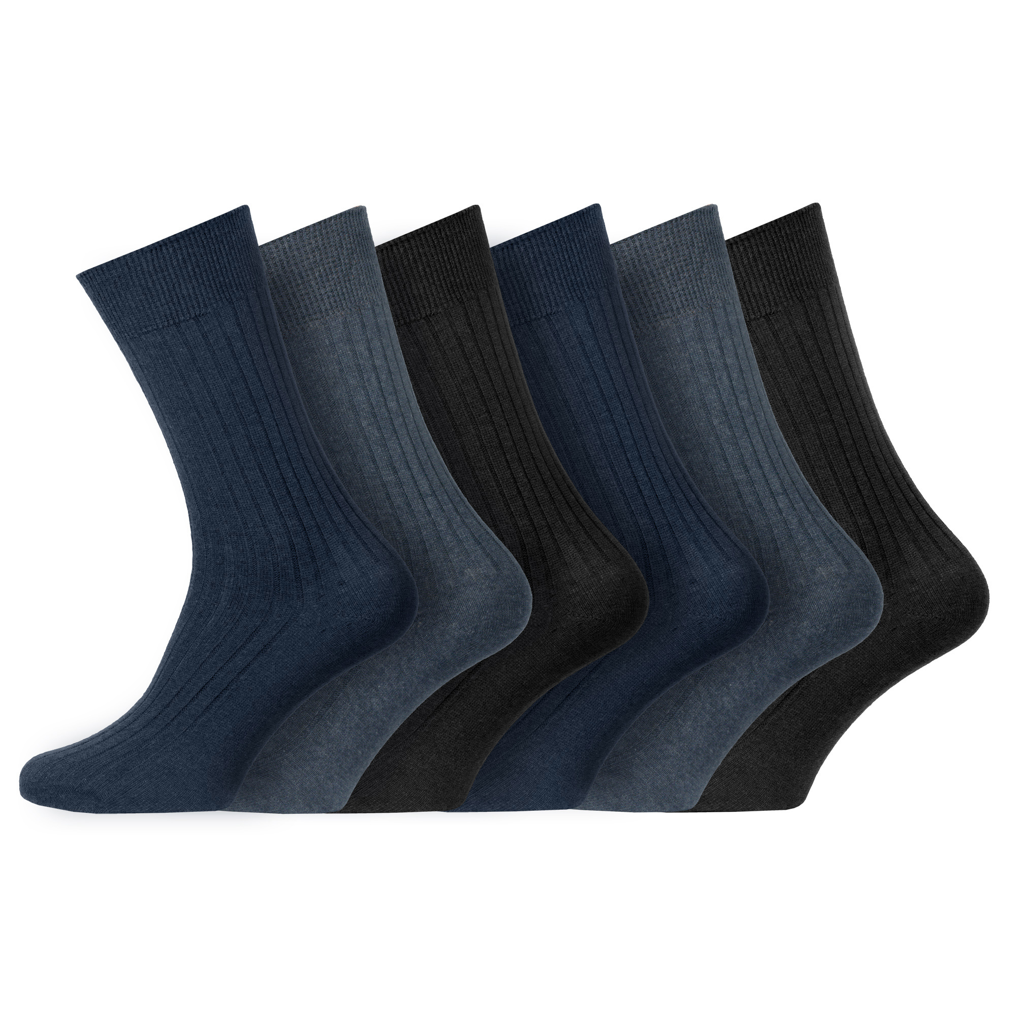 TEMU 6 Pair | Men’s 100% Cotton Diabetic Socks – Soft Breathable, Non Elastic Fit, Loose Top, Blue Assorted, Uk 6–11