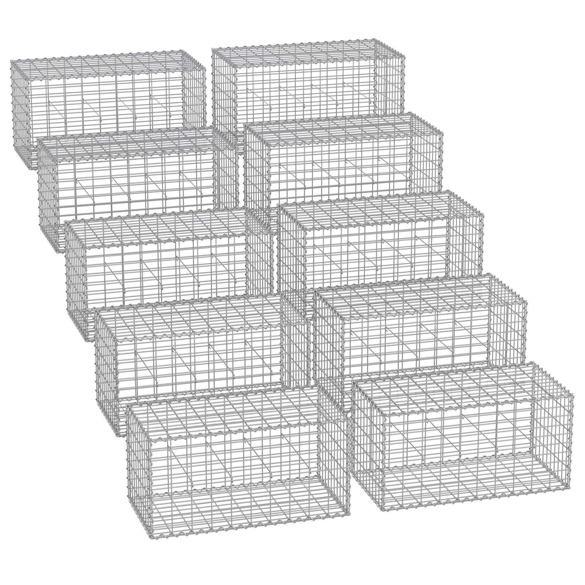 TEMU Panier de gabion, panier de pierres en métal avec de 5 x 10 cm pour pierres de mur, galvanisé, gabion de pierres mur, 100 x 50 x 50 cm, argent