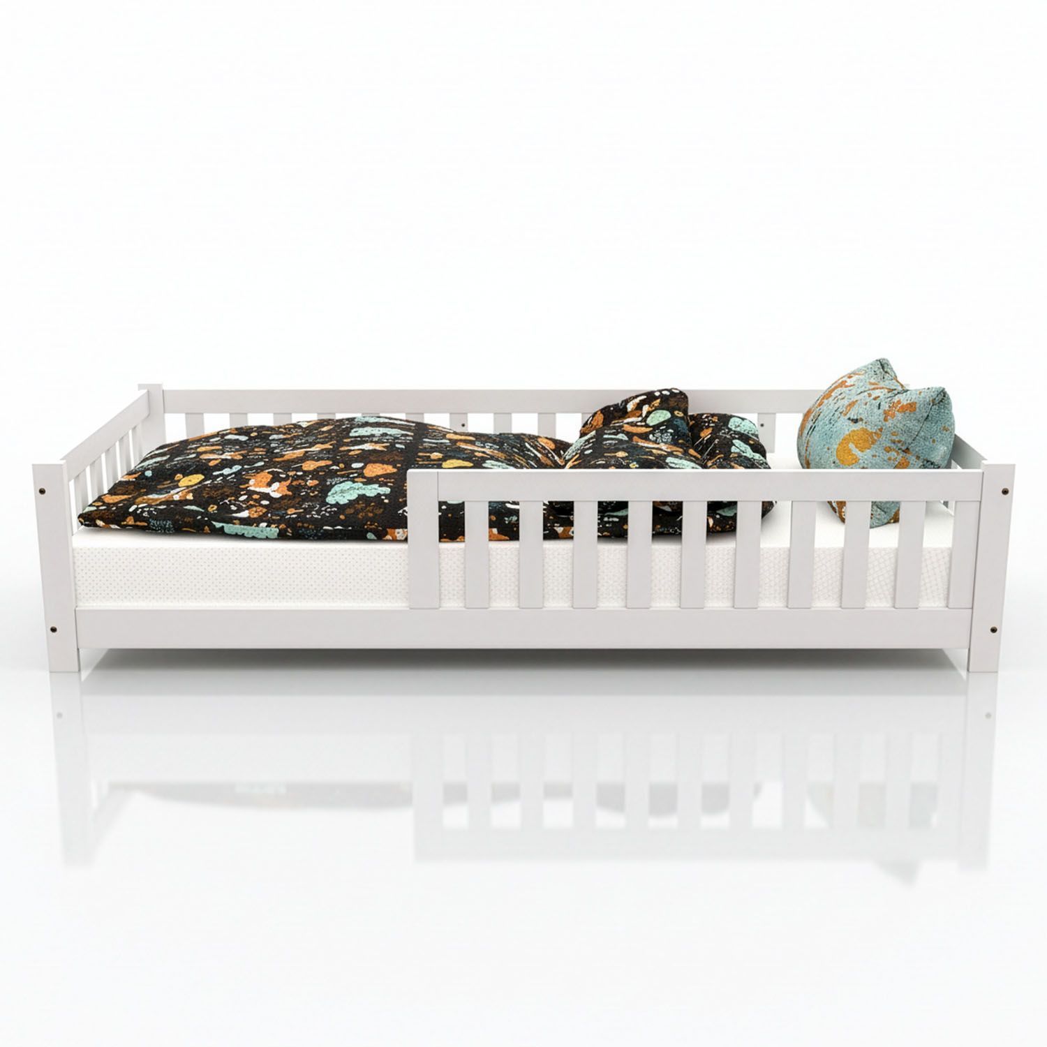 Image of Naya Kids Bed - Bed With Fall Protection & Slatted Base - Wooden Floor Bed For Children 3 Years - Modern Bed Frame With 125 Kg Load Capacity