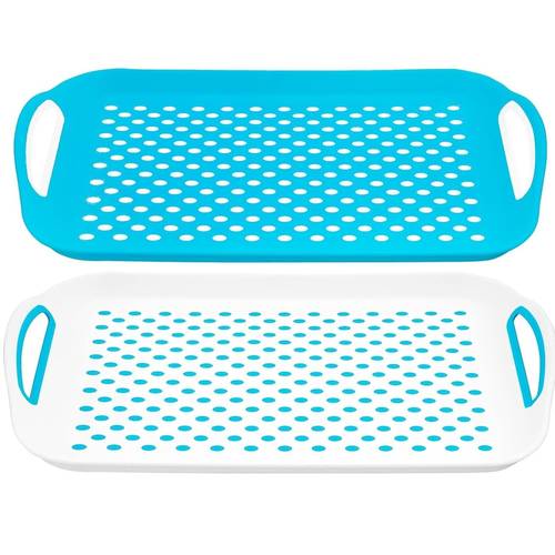 blue white 2 pack non slip serving tray set stable dining lap boards with grip handles ideal for food prep tea breakfast in bed