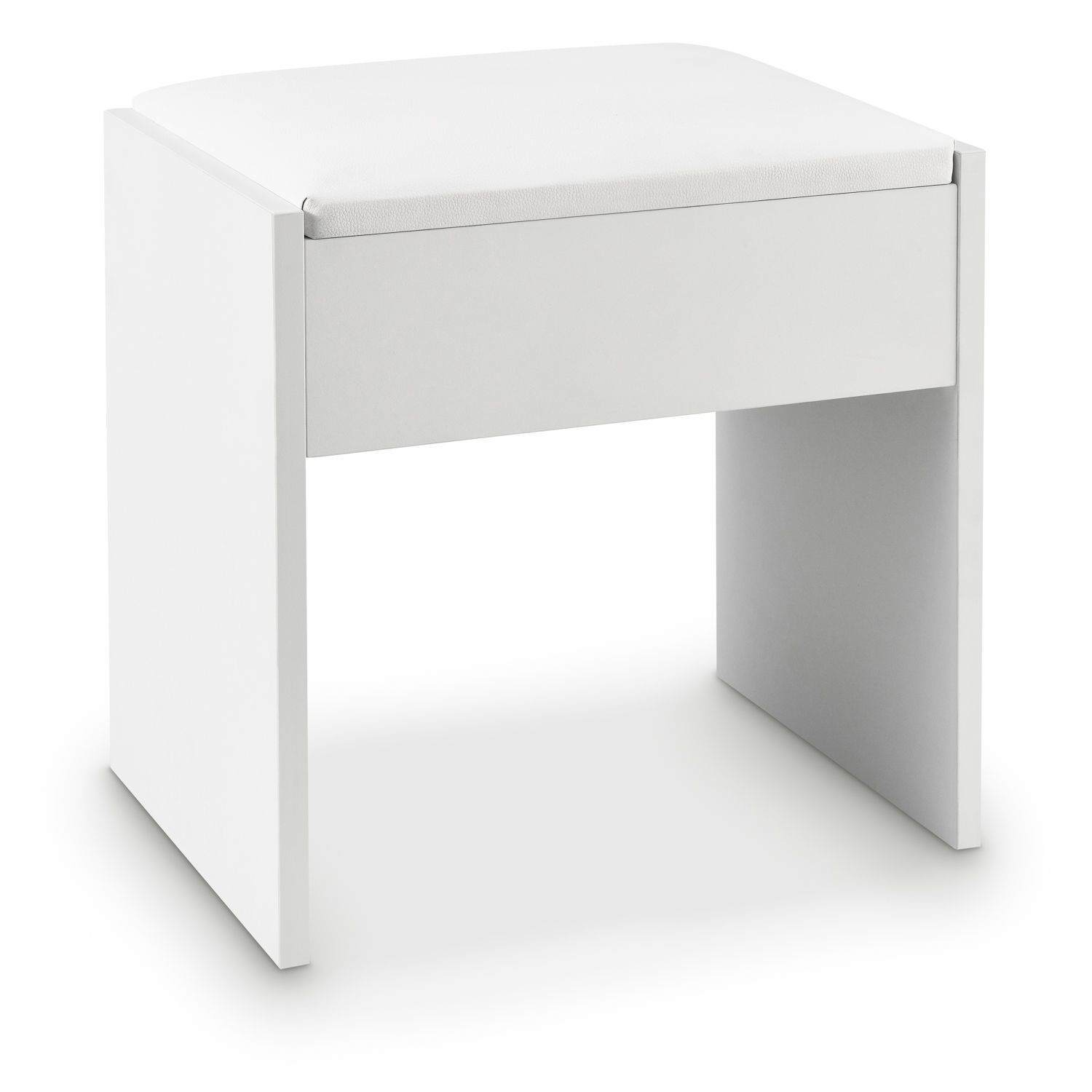 Makeup Stool In White With Seat Cushion, Wooden Padded Stool, Makeup Stool, Wooden White Stool
