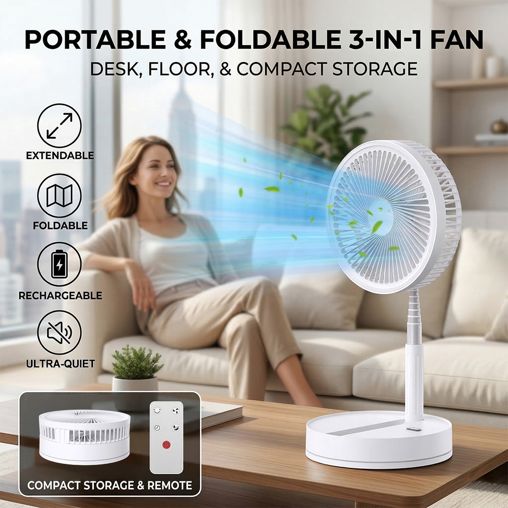 TEMU Portable Fan, Foldable Fan Foldaway With Remote Control, With 8000mah Rechargeable Battery, 4 , Timer, Adjustable Height And Head Great, For