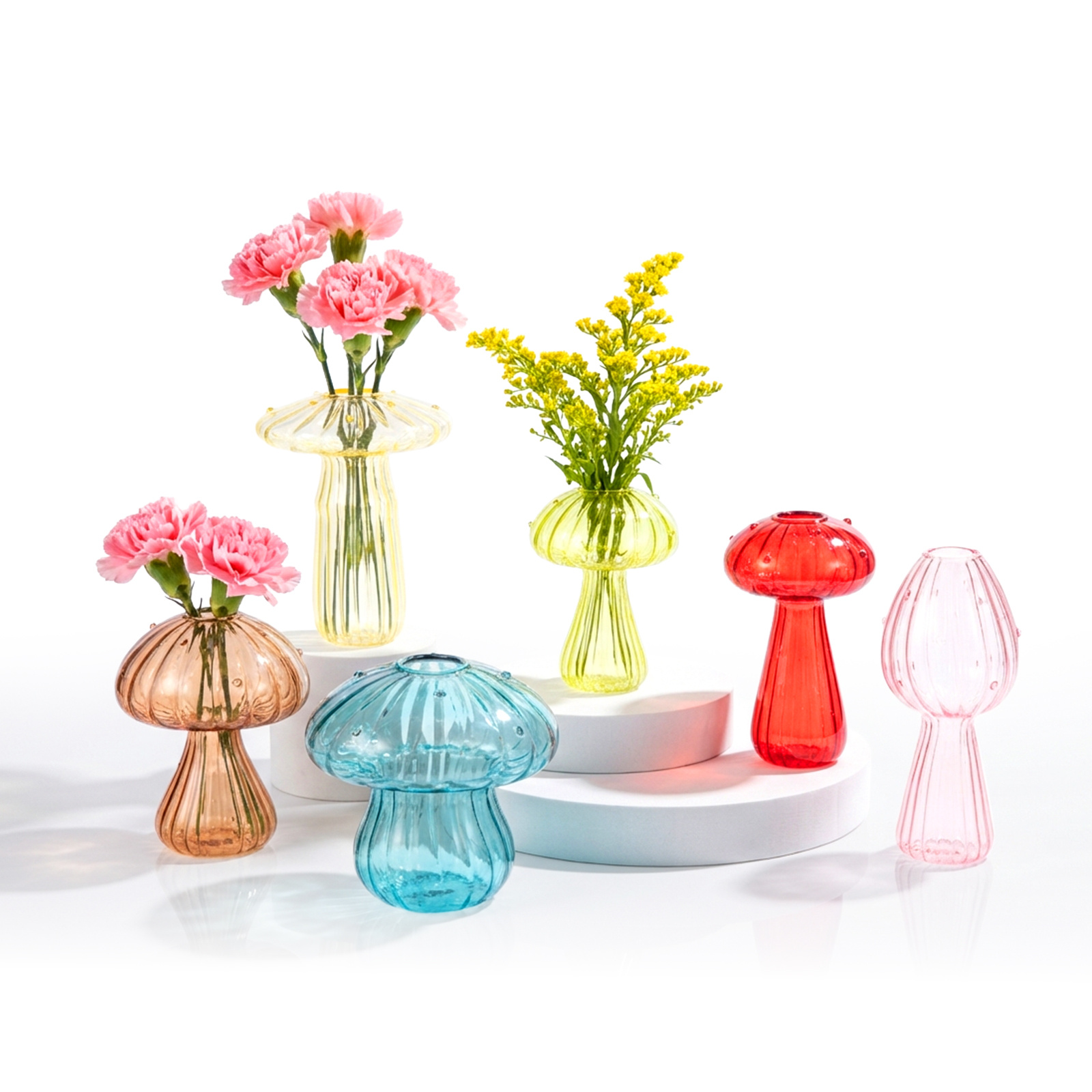 TEMU 5/6pcs Glass Mushroom Propagation Stations & Planter Jars - Round Mushroom-shaped Vase Suitable For Indoor Plants, Air-purifying Houseplants,