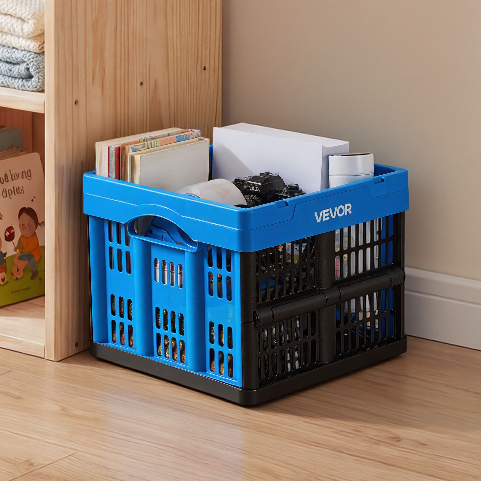 Image of Vevor Plastic Collapsible Storage Bins, 25l 3 Packs, Stackable Folding Storage Crates With Handles, Holds 10 Kg Per Bin, Foldable Heavy Duty Containers, Space-saving Baskets, For Home Organizing