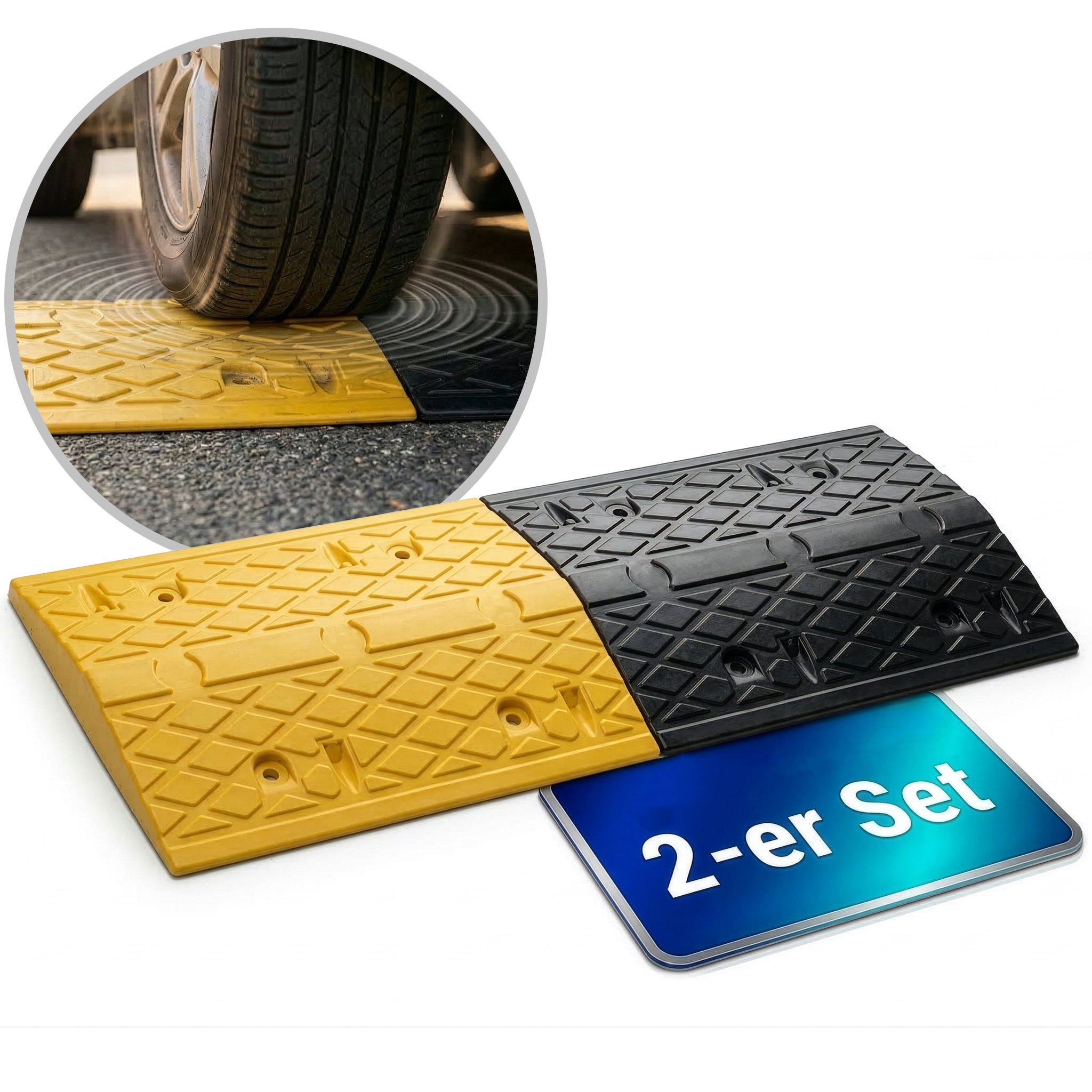 TEMU Rubber Speed Bump Vento - 2pcs Set 30t 100x35x5cm - Speed Bump Road Hump Slip-resistant & Weather-resistant - Traffic Calming For Driveway -