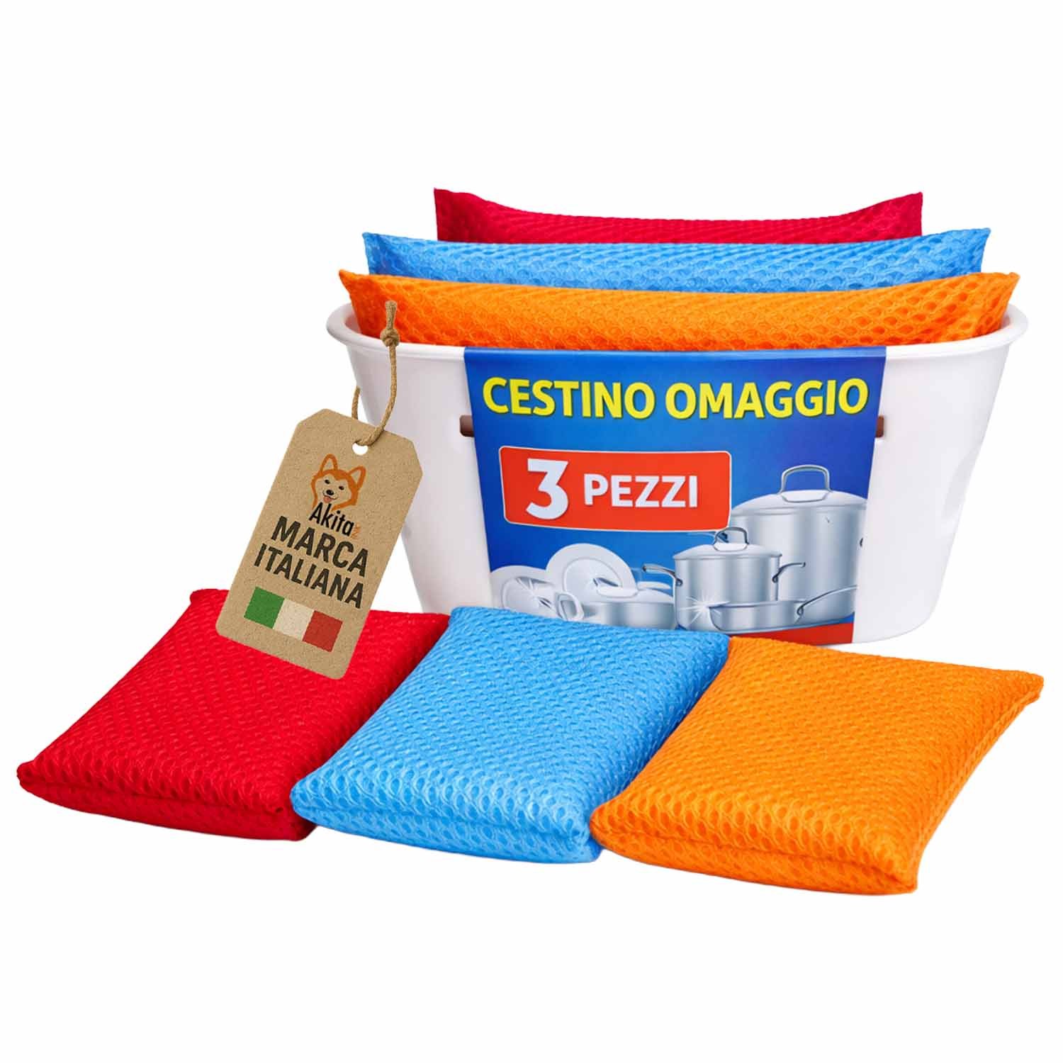 TEMU AkitaInk Set 3 Spugne Multiuso con Cestino Porta Spugne - Spugne Resistenti per , Stoviglie e Superfici, Delicate , Ideali per Pulizia Cucina