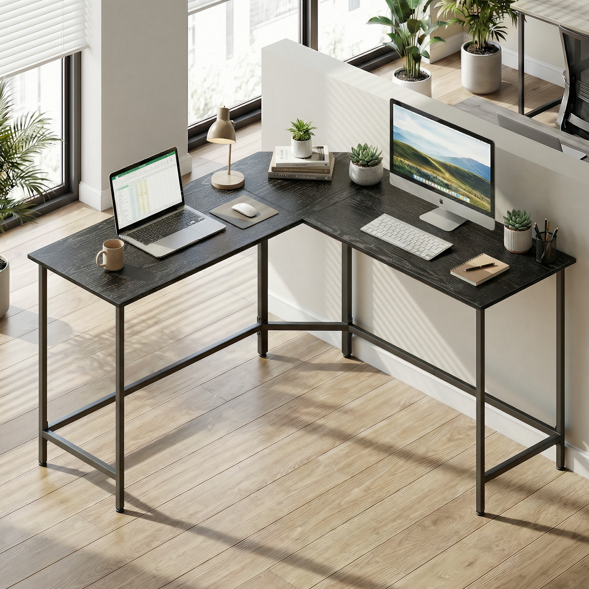 Image of L-shaped Desk, Gaming Table, , Study, Home Office, Space-saving, Easy Assembly