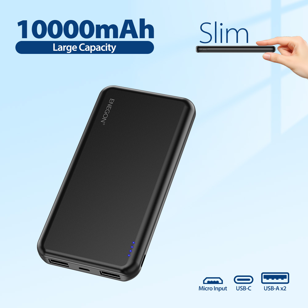 E-shop ENEGON 10000mAh Tragbares Ladegerät 5V 2.4A Akku-Pack Dual-USB, Typ-C Ein- & , schlanker, leichter Akku-Pack, kompatibel mit iPhone, S24/22,