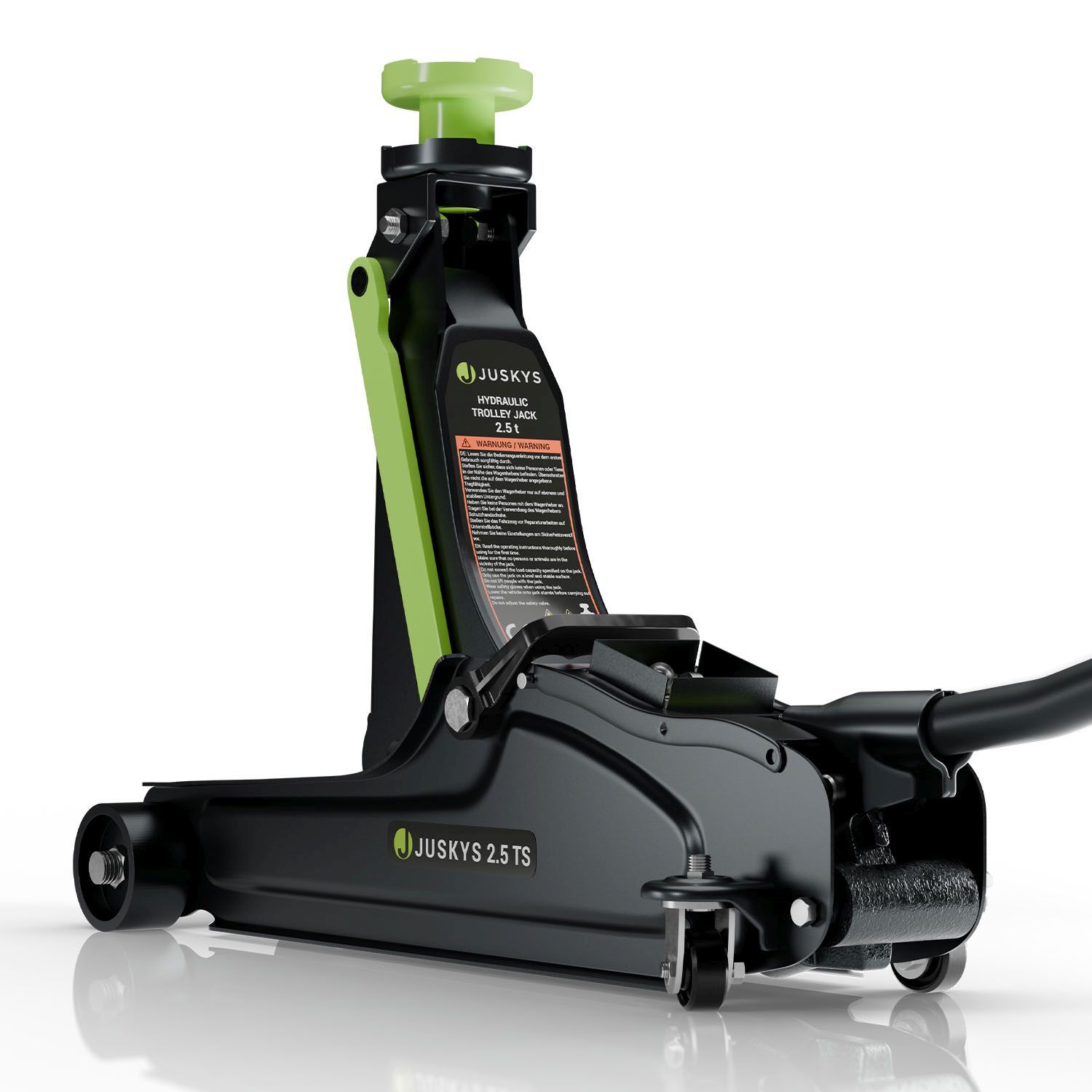 Image of Jack 2.5 T - Black/green, Hydraulic Rail Jack Made Of Steel, 85-390mm - With Transport Box, Pads & Accessories