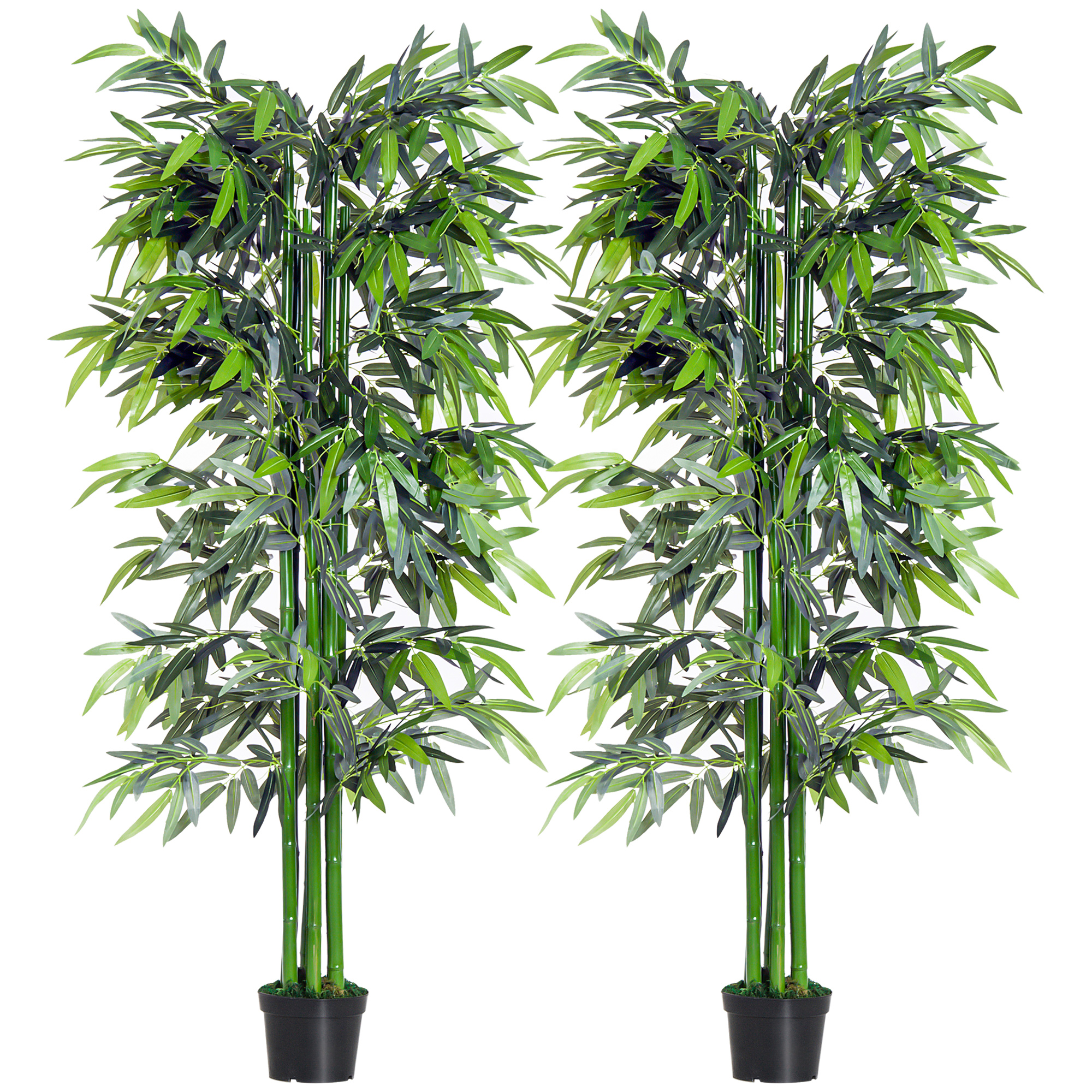 TEMU Outsunny Lot de 2 Bambous Artificiel XXL 1,80H m arbre artificiel 1105 Feuilles denses réalistes Pot Noir Vert