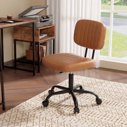 swivel office chair armless pu leather computer desk chair with wheels height adjustable ergonomic padded back executive brown