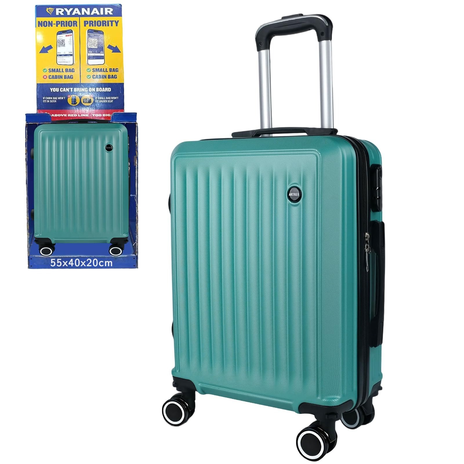 TEMU Maleta de cabina 55×40×20 cm, diseño rígido resistente con 4 ruedas giratorias 360°, tirador telescópico y cerradura de seguridad, y portátil,