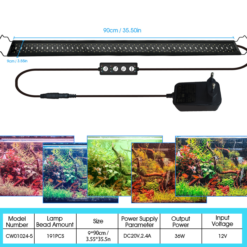 TEMU Luce LED per acquario espandibile a completo con timer, monocromatico in modalit� / e luminosit� regolabile (adatta per acquari da 35-135 cm di