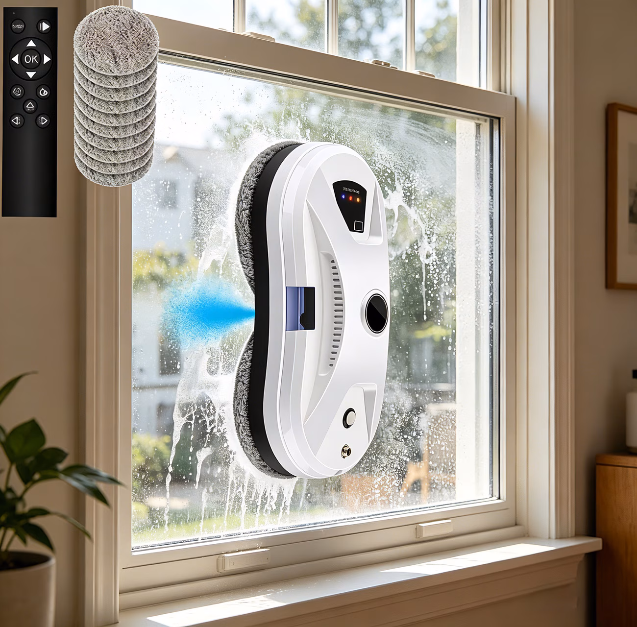 window cleaning robot: automatic water spraying, powerful suction, and Product details 0