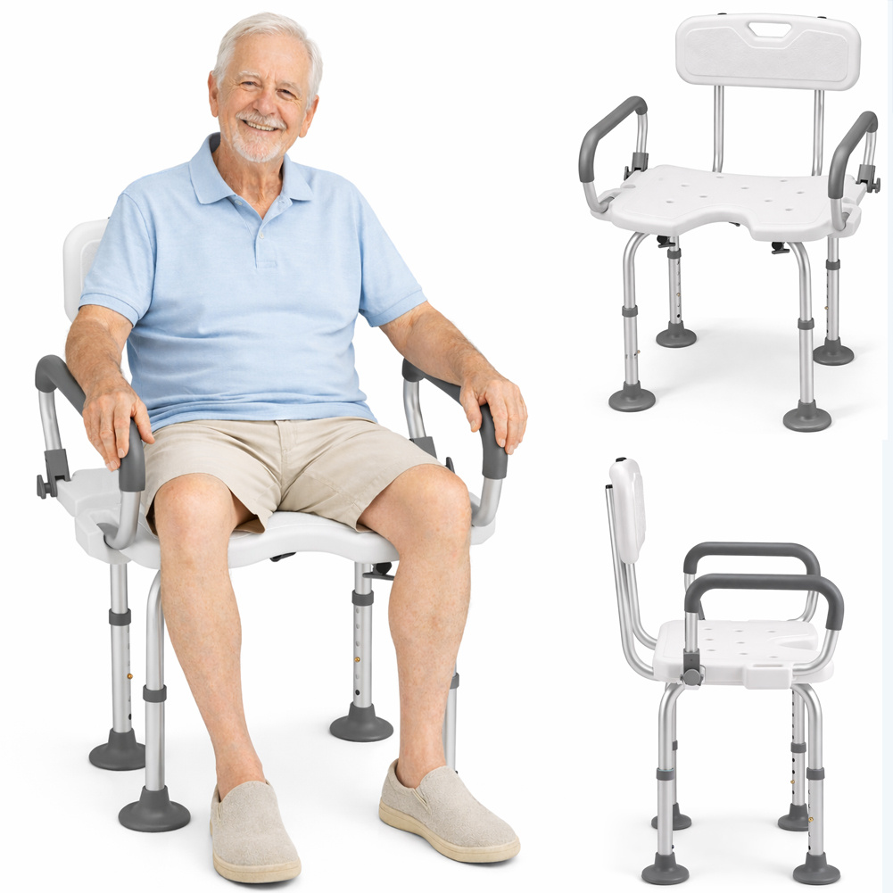 TEMU Bakaji Shower Chair For The Elderly, Disabled, And People With Reduced Mobility, Hdpe Seat And Durable Aluminum Frame, Adjustable Height Bath