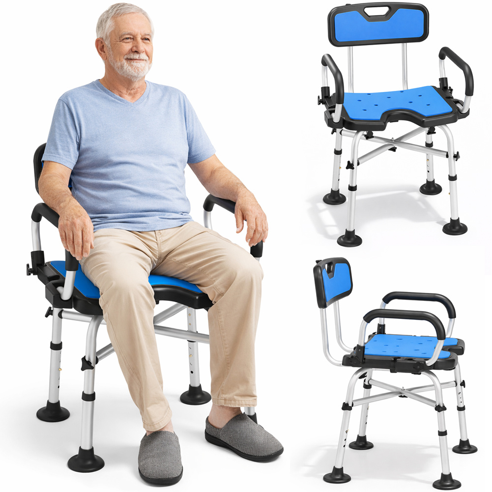 TEMU Bakaji Shower Chair For The Elderly, Disabled, And People With Reduced Mobility, Ergonomic Seat And Durable Aluminum Frame, Adjustable Height