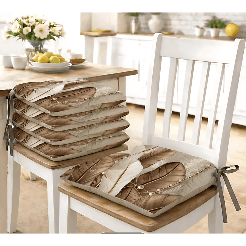 TEMU Set Of 6 Cushions For Chair 40x40x5 Cm – Digital Tropical Print + Coordinated Solid Color, With Ties, Soft And Resistant, Ideal For Kitchen And