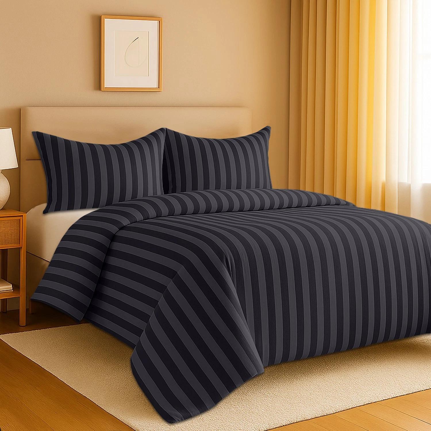 egyptian stripe duvet cover luxury bedding quilt cover with pillowcase 3pcs satin stripe duvet cover set 100 microfiber breathable comfortable machine washable   1 duvet cover and 2 pillowcases