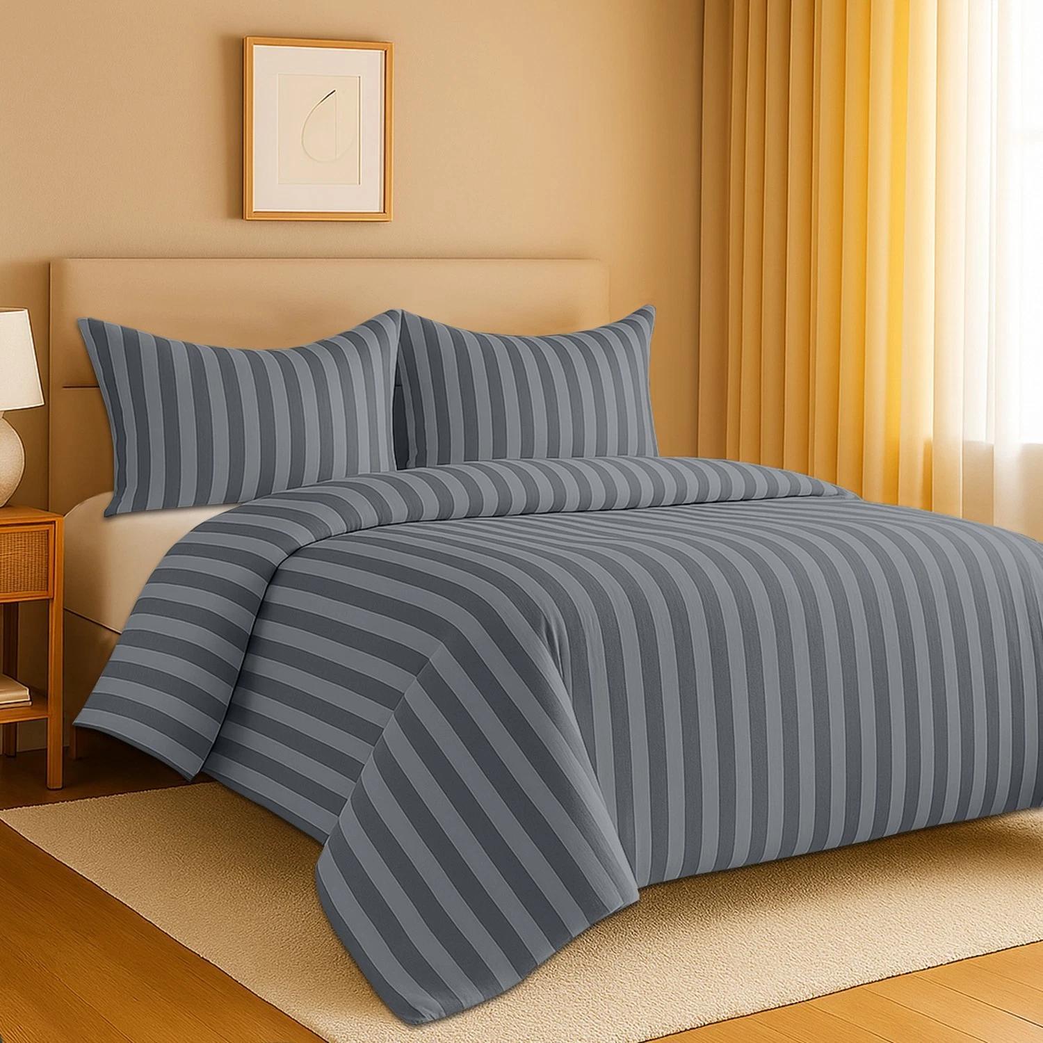 TEMU Egyptian Stripe Duvet Cover Luxury Bedding Quilt Cover With Pillowcase - 3pcs Satin Stripe Duvet Cover Set, 100% Microfiber, Breathable &