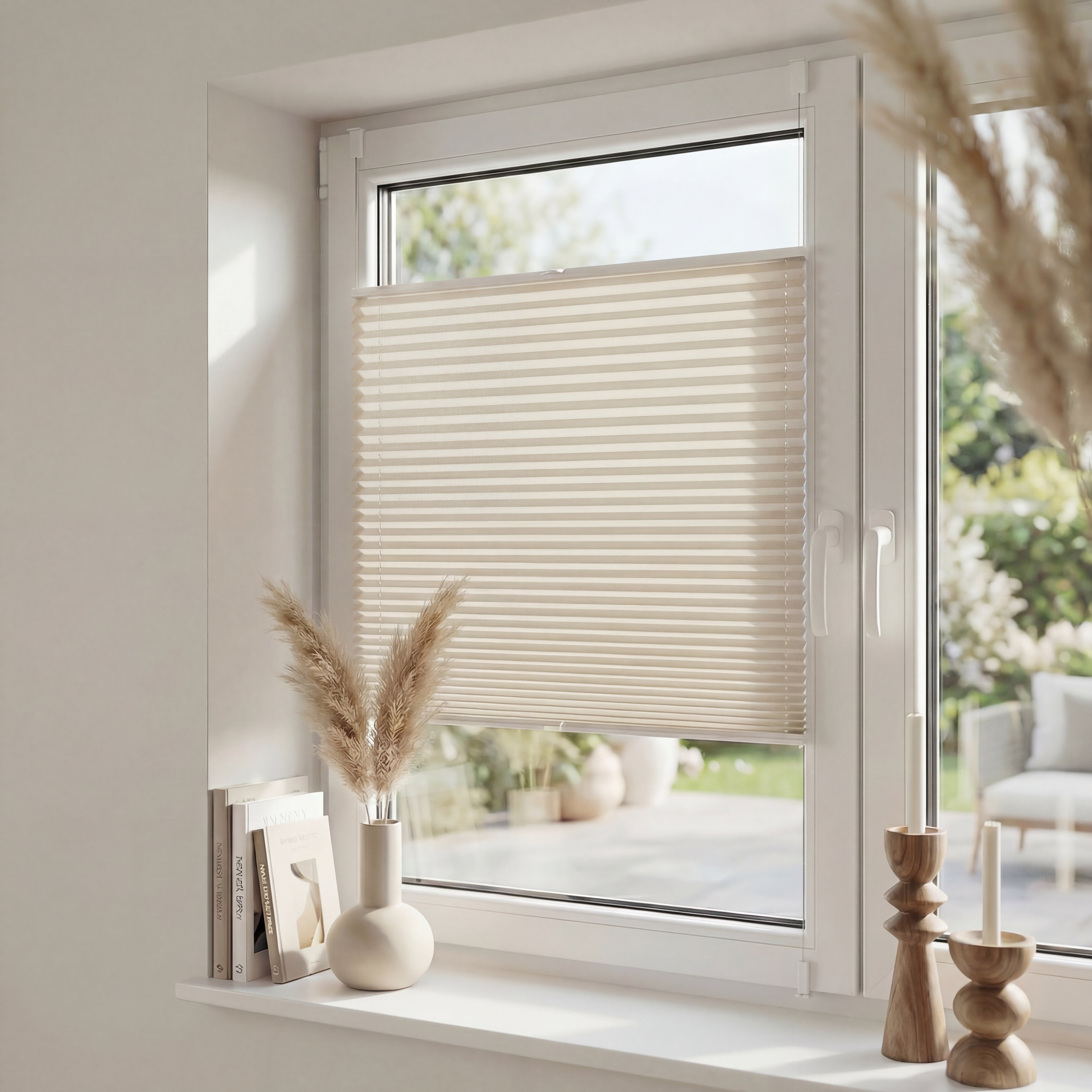 Pleated 60x100cm Beige Klemmfix Without Drilling Window Door Darkening Folding Shutters Beige