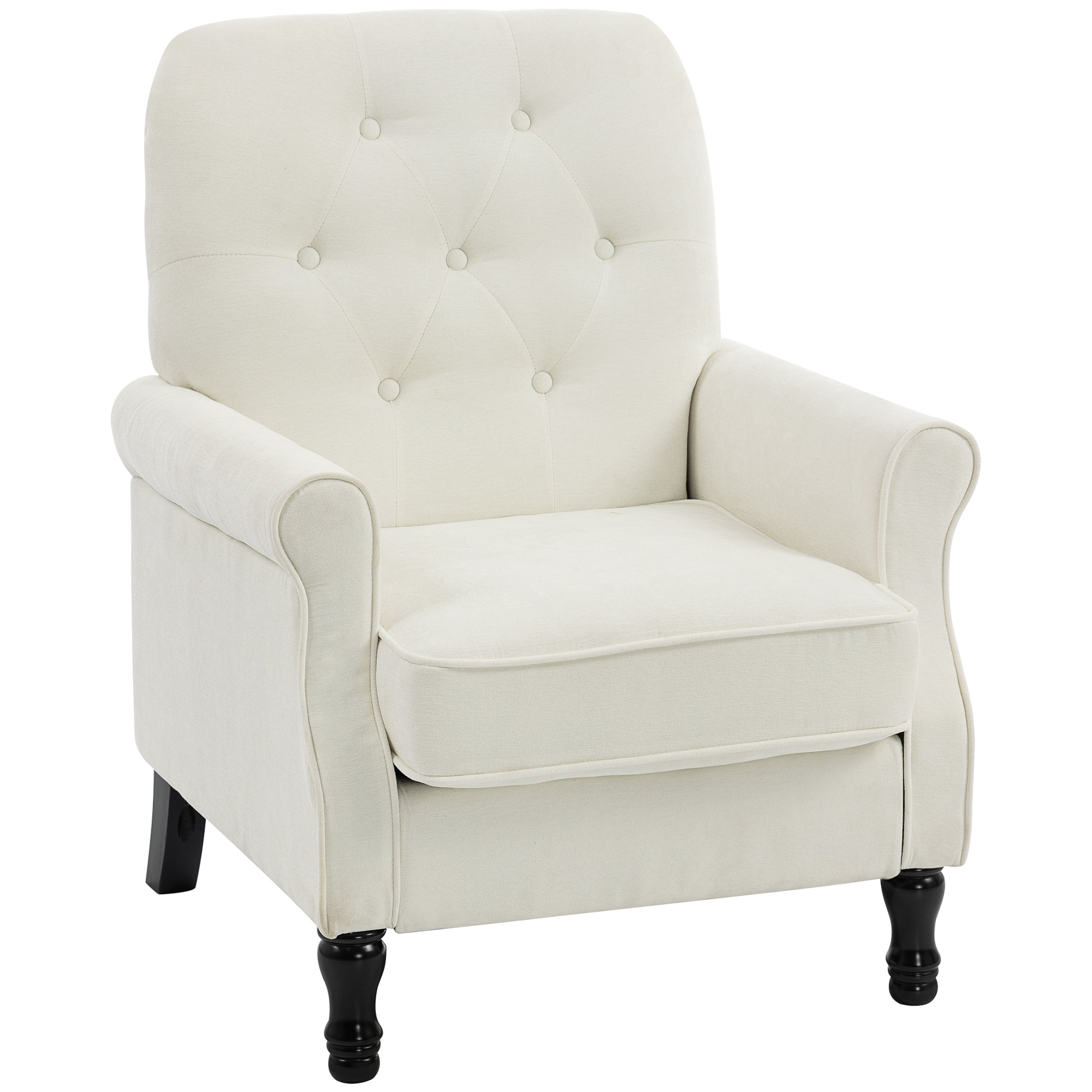 TEMU Fauteuil de salon, canapé 1 place avec assise rembourrée épaisse, coussin à ressorts, pieds en bois, style moderne médiéval, tissu en lin, pour