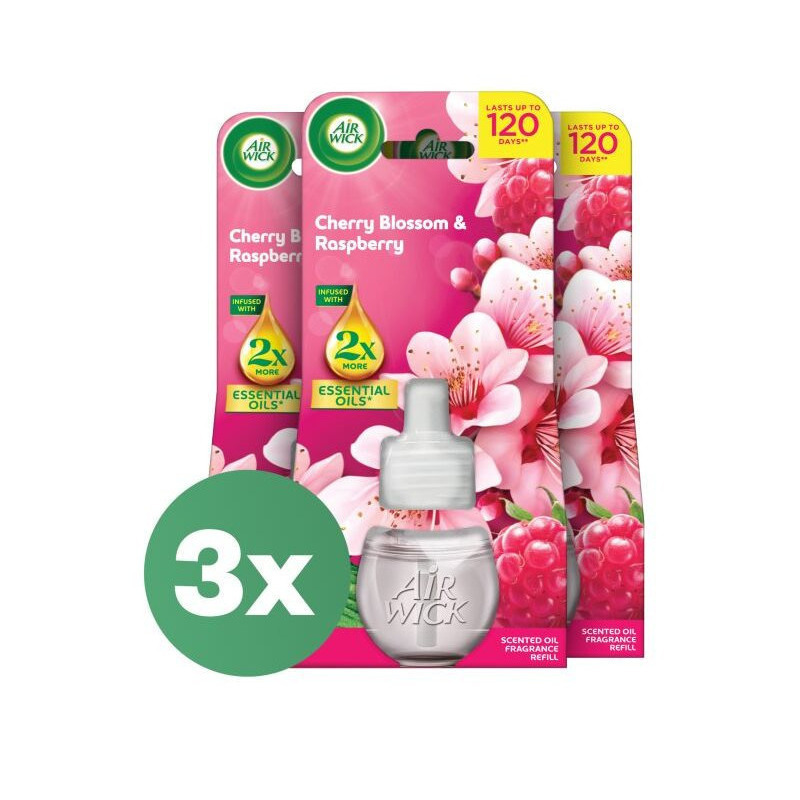 Air Wick Scent Refill Sticks – Fragrance: Cherry And Raspberry – Fruity-floral Air Freshener For Outlets – 3 X 19ml Scent Oil Refill Bottles