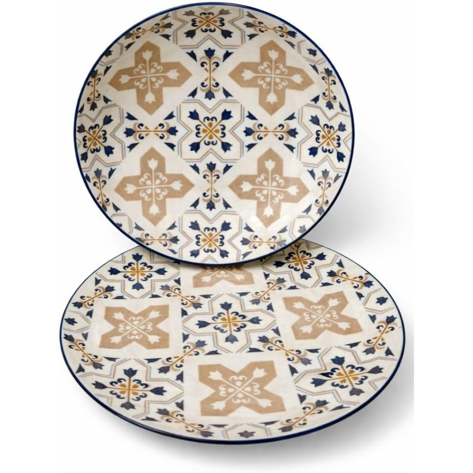 Image of Cecaro Group 12-piece Ceramic Dinnerware Set – Blue Design – Elegant Tableware Set – Dishwasher And Microwave Safe