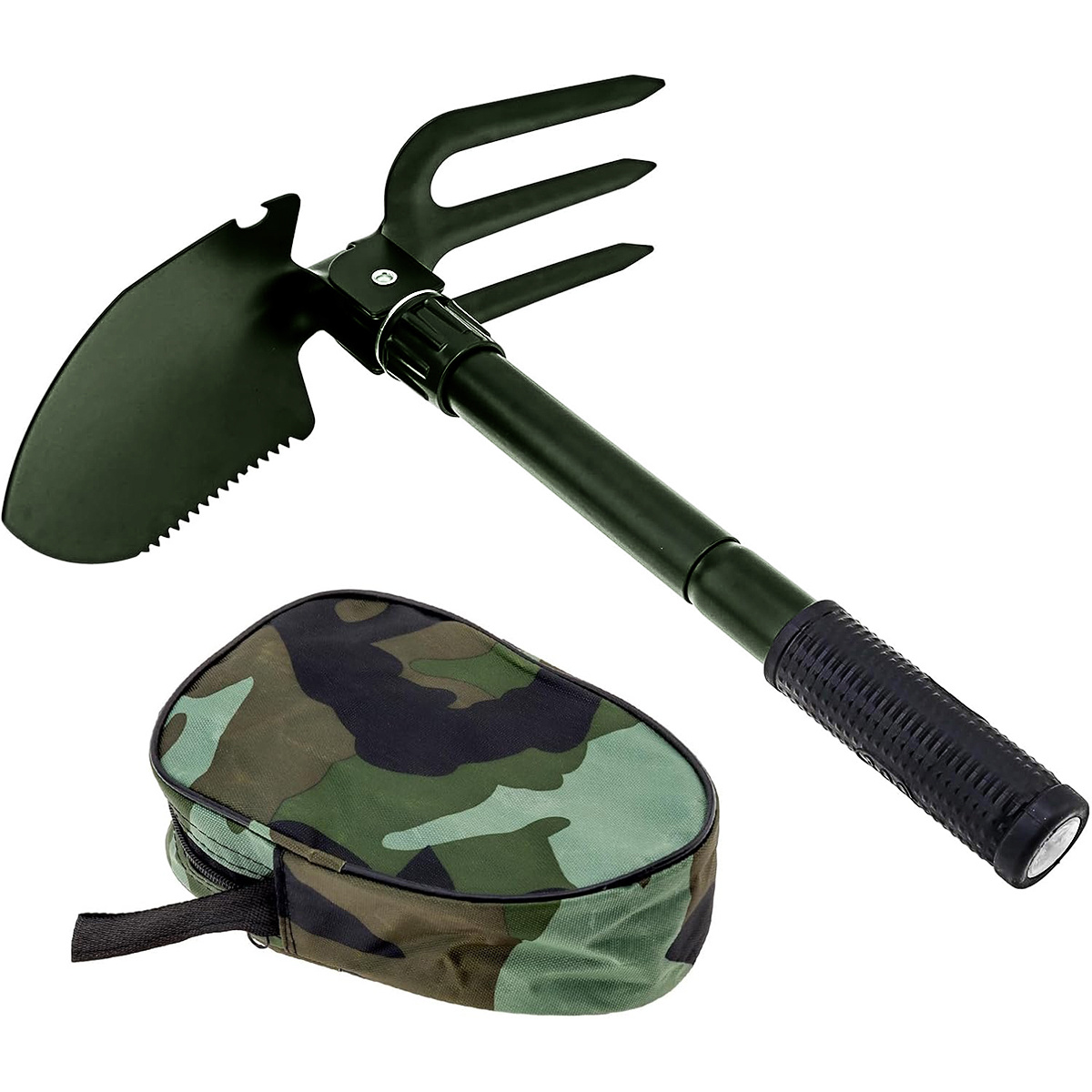 Image of 7-in-1 Folding Shovel, A Multi-functional Gardening And Outdoor Tool, Includes A Hoe, Saw, Bottle Opener, And , Suitable For Gardening And Outdoor Use.