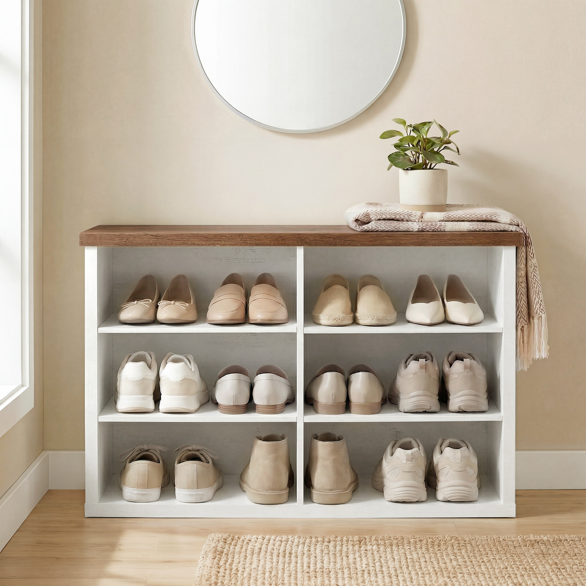 Bench With Storage, Shoe Bench, 6-compartment Shoe Rack, Adjustable Shelves, For Hallway, X 80 X 50 Cm