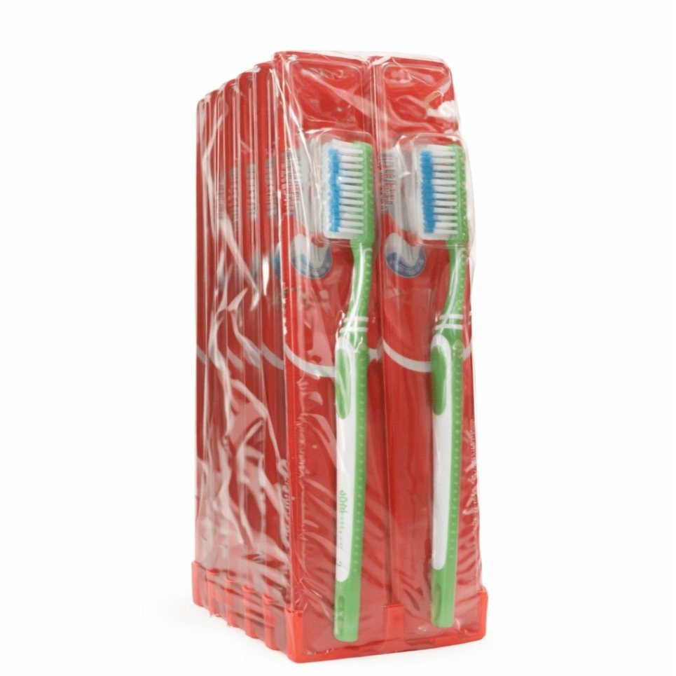 Double Action Toothbrush with Medium Bristles, 12 Pack
