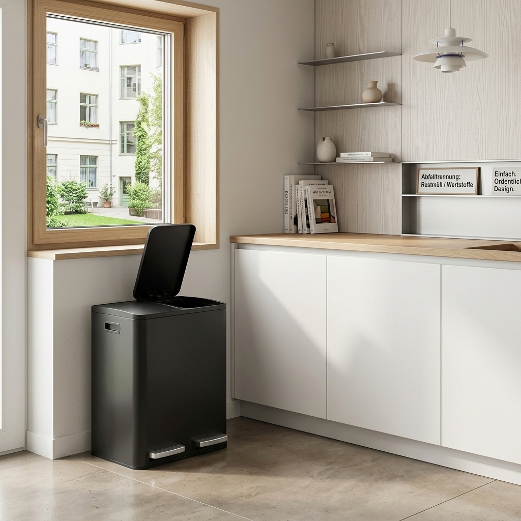Trash X 15 L, Dual Compartment Waste Bin With Step-on Lid, Kitchen, Removable Inner Buckets, Silver, Black, 41.8x35.3x45.5cm