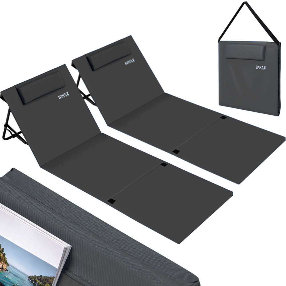 Image of Bakaji Set Of 2 Beach Loungers, Foldable Waterproof And Adjustable Up To 5 Beach Mat Mattress, Closure With Carrying Bag, Padded Seat Backrest Support