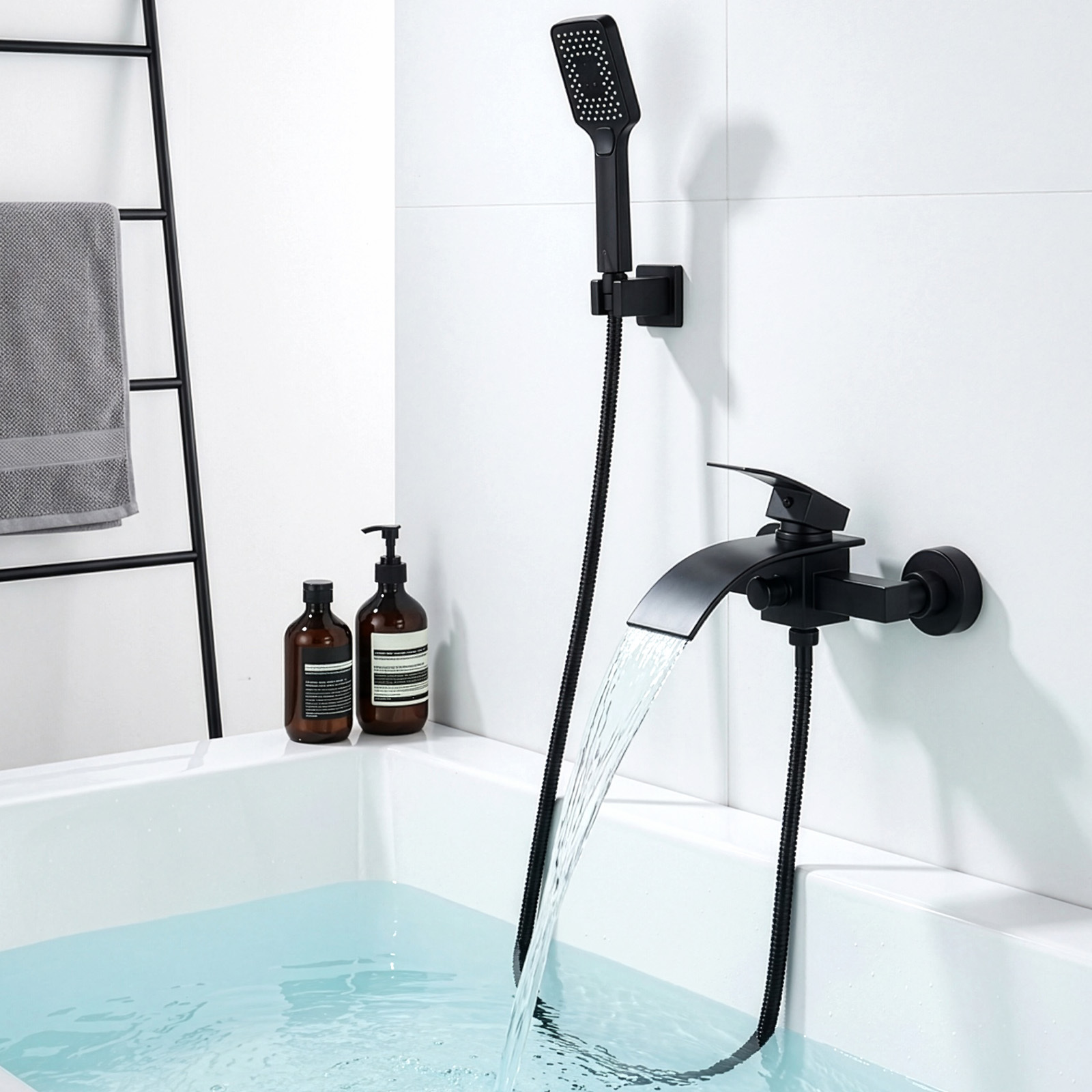 Image of Wall-mounted Bathtub Faucet With Brushed Nickel Surface, , Dual-function Temperature Control And Valve Cartridge