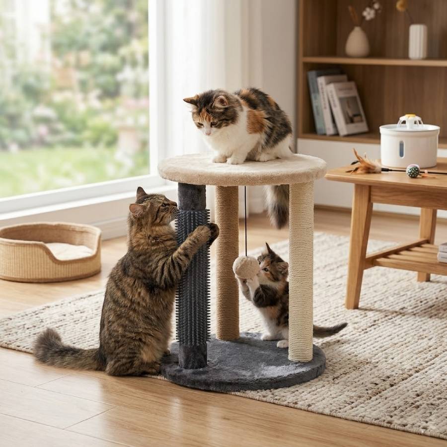 TEMU Rascador para Gatos | Árbol para Gatos | Árbol para Gatos Pequeños | Rascador con Cerdas Tipo Peine y de Sisal | con Pelotas de Felpa | Juguete