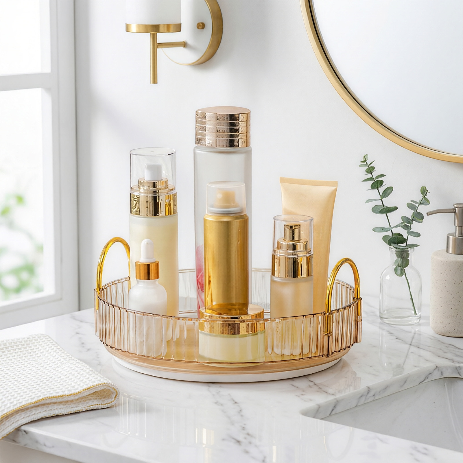 TEMU 360-degree Rotating Makeup Organizer Large Capacity Storage Rack For Cosmetics & Brushes, Bathroom Shelf, Makeup Organiser, 360° Rotating
