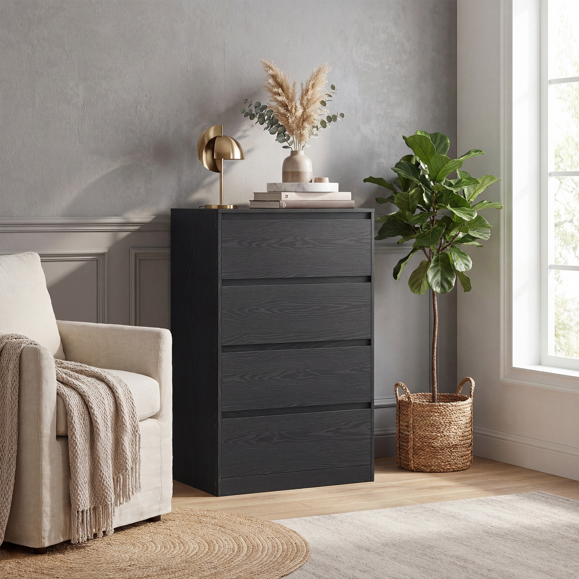 Dresser, Storage Cabinet, With 4 Drawers, For Bedroom, 40 X 60 X 97.4 Cm, Modern