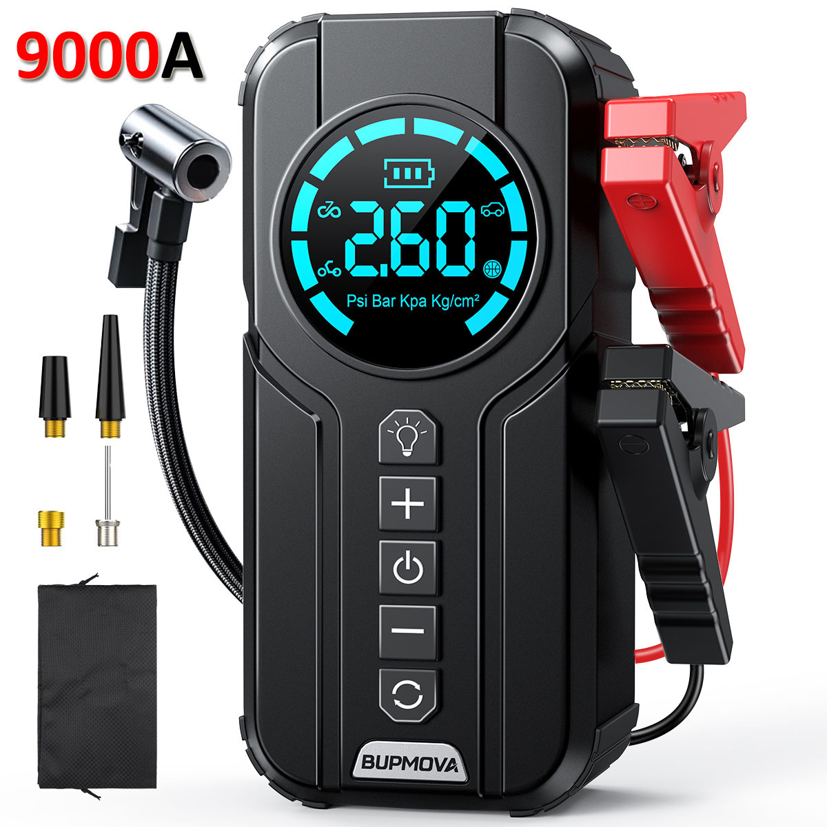 E-shop 12800-mAh-Autostarthilfe-Netzteil mit 150-PSI-Luftkompressor, 9000-A-Autobatterie-Booster 12V-Starthilfe mit Reifenaufpumper, mit LCD-Display,