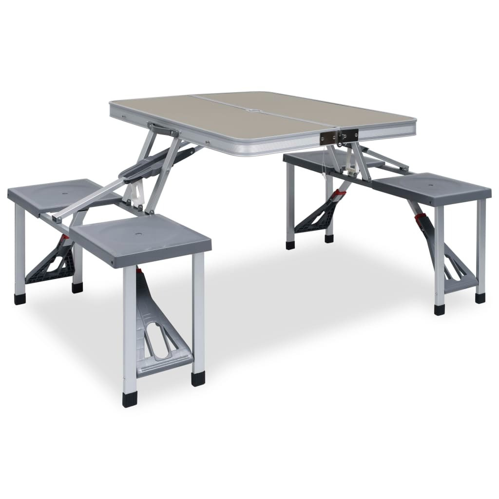 Vidaxl Folding Camping Table With 4 Seats Sunscreen Hole Folding Table Trunk Table Picnic Table Seating Group Camping Furniture Set Steel Aluminum