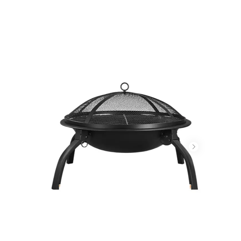 Groundlevel Round Foldable Fire Pit with Cooking Grill in Black
