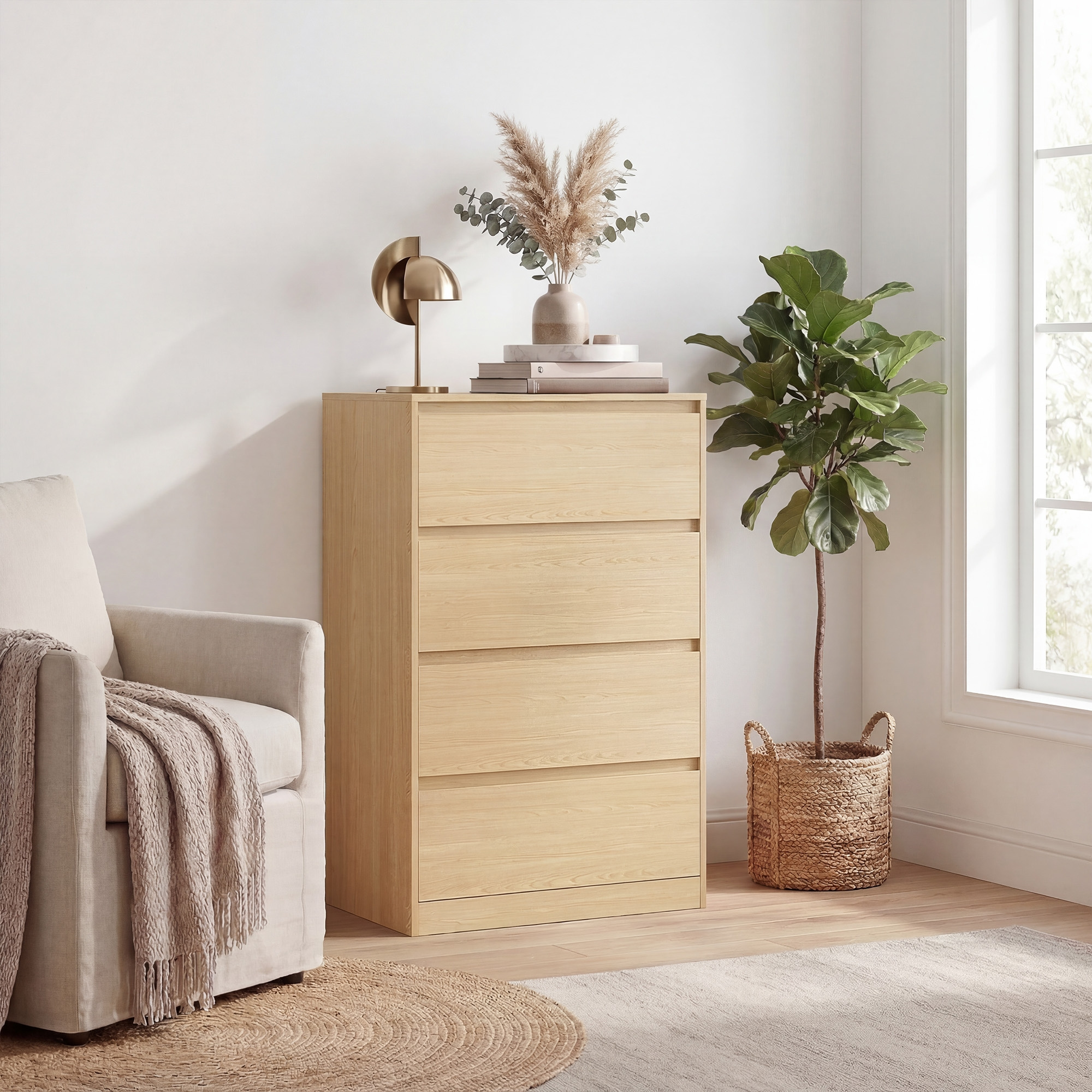 Image of Dresser, Storage Cabinet, With 4 Drawers, For Bedroom, 40 X 60 X 97.4 Cm, Modern