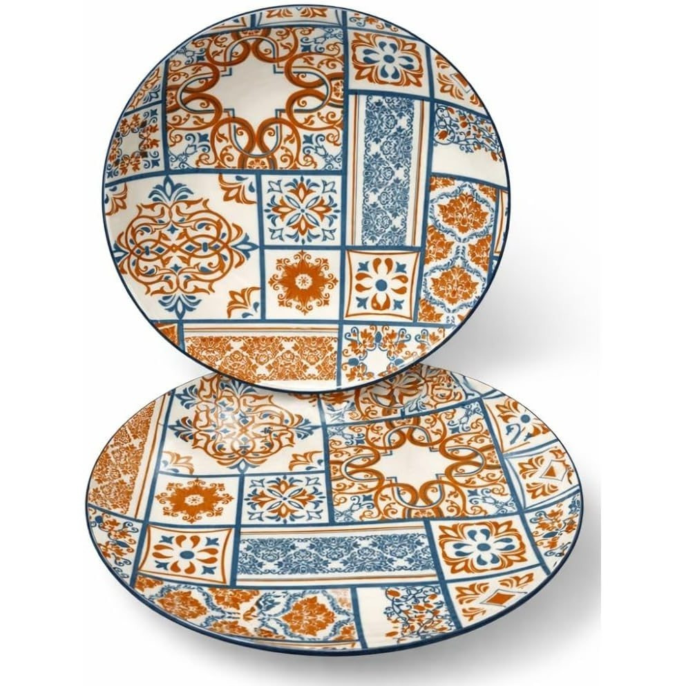 Cecaro Group 12pcs Ceramic Plate Service – Maiolica Blue And – Elegant And Resistant Table Set