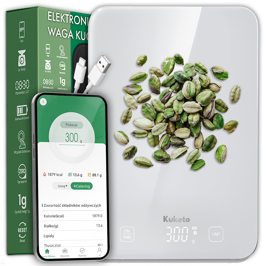 E-shop Meine Elektronische Smart kg/1 G Küchenwaage - Präzise Küchenwaage mit WLAN, Mobilapp für und iOS - USB-C-Batterie, Schnellladung -