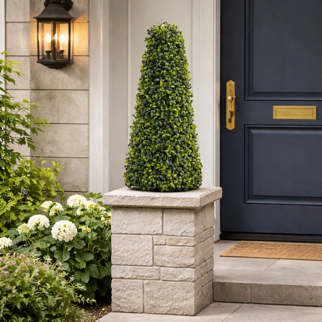 Boxwood Pyramid 60 Cm, Artificial Boxwood Bush, Realistic-looking Artificial Plant For Decoration