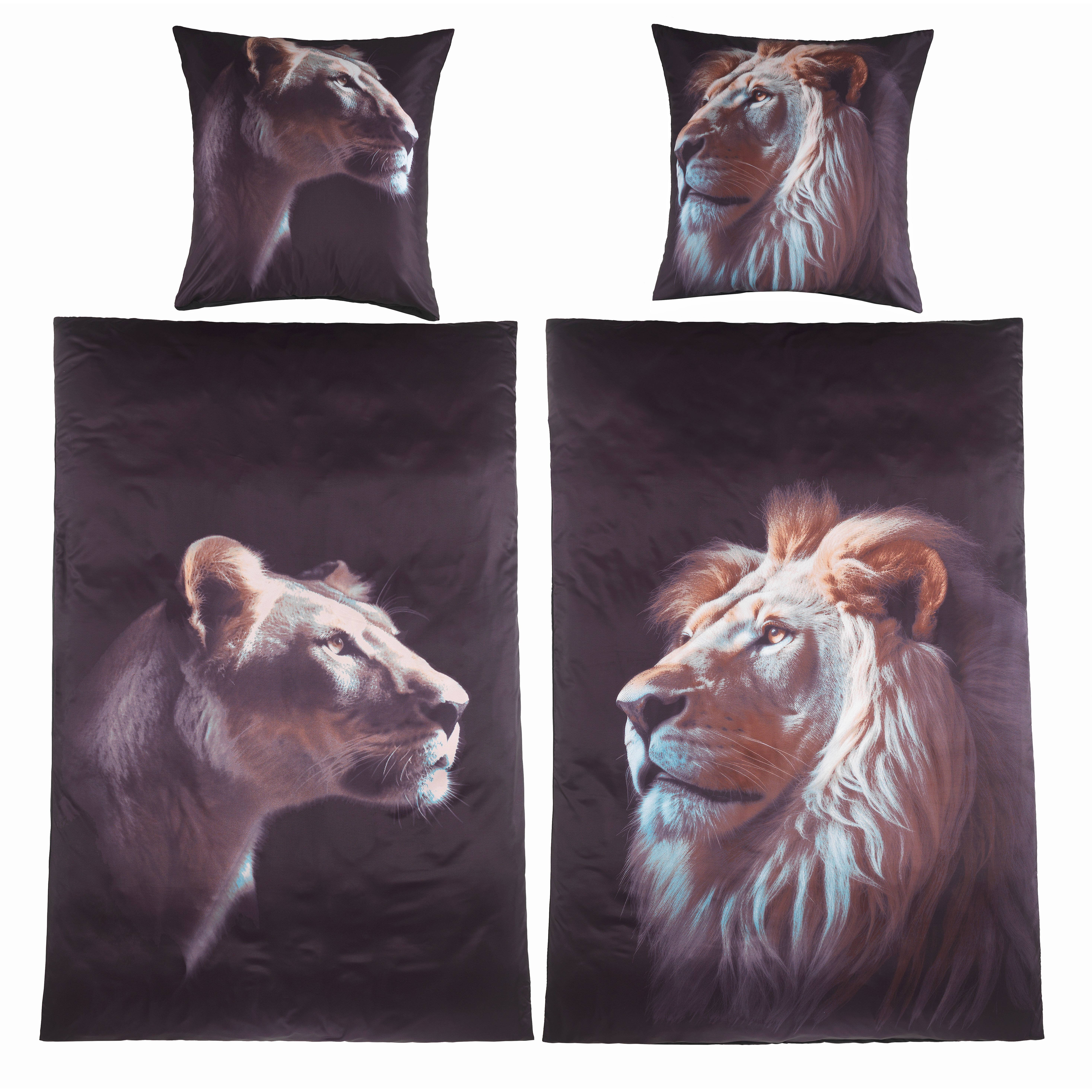 Image of Microfiber Bed Linen 3d Print Photo Print Lion & Spring- Linen 4pcs Savings Set With Zipper 2x 135x200 Cm + 2x 80x80 Cm