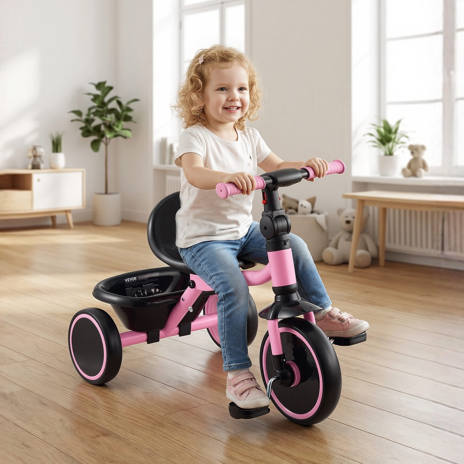 Toddler Tricycle For 2-5 Year Old, Folding Kids Trike With Adjustable Seat, Storage, Carbon , Handlebar Grips For Outdoor Play, Tricycle For Toddlers, Birthday Toy For Boys And Girls